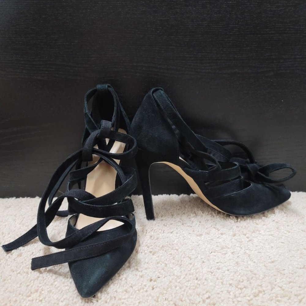 ALDO Black Suede Lace Heels (Size 7)